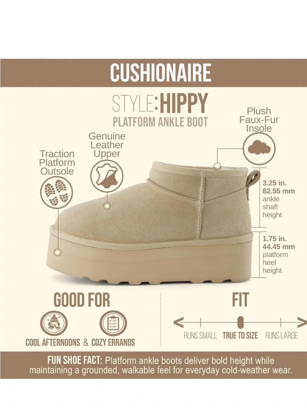 Cozy Cushionaire Platform Ankle Boots light beige  size 8